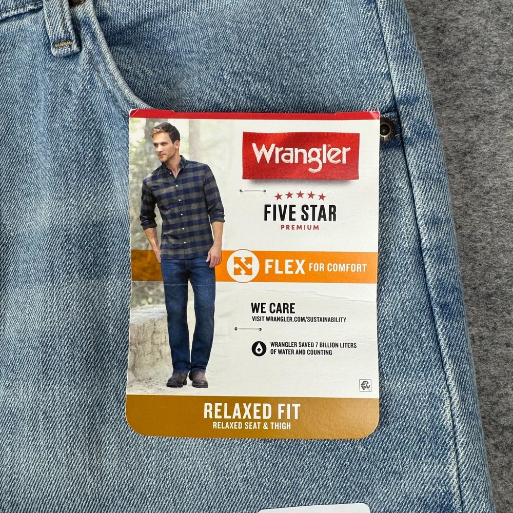 Wrangler Five Star Flex Relaxed Fit Jeans Denim Cotton Stretch Mens 36x30 - Picture 4 of 15